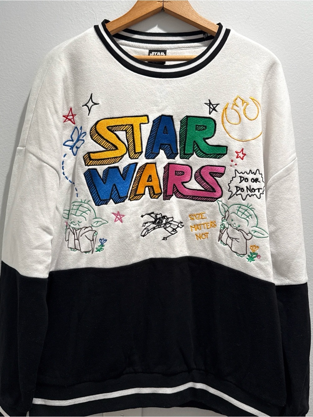 Star Wars Black/White Sweatshirt Embroidered Color Doodle Box Lunch Our Universe